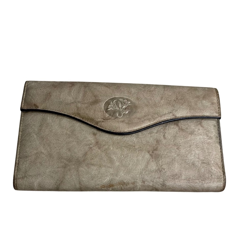 Buxton Vintage Leather Clutch Wallet Organizer Beige Coin Purse Snap Closure‎